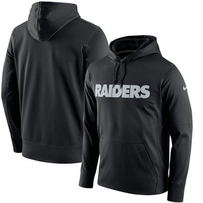 Men's Oakland Raiders Nike Black Circuit Wordmark Essential Performance Pullover Hoodie inbean