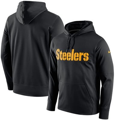 Men's Pittsburgh Steelers Nike Black Circuit Wordmark Essential Performance Pullover Hoodie inbean