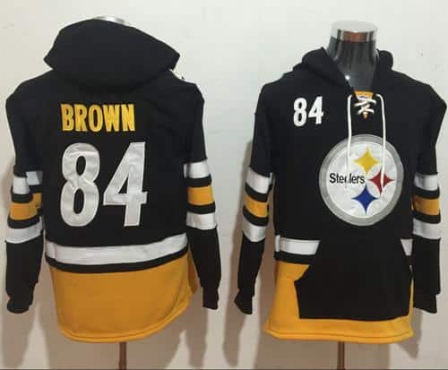 Nike Pittsburgh Steelers #84 Antonio Brown Black Gold Name & Number Pullover NFL Hoodie inbean