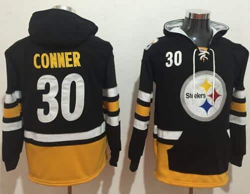 Nike Pittsburgh Steelers #30 James Conner Black Gold Name & Number Pullover NFL Hoodie inbean