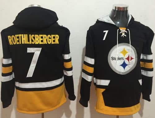 Nike Pittsburgh Steelers #7 Ben Roethlisberger Black Gold Name & Number Pullover NFL Hoodie inbean