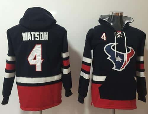 Nike Houston Texans #4 Deshaun Watson Navy Blue Red Name & Number Pullover NFL Hoodie inbean