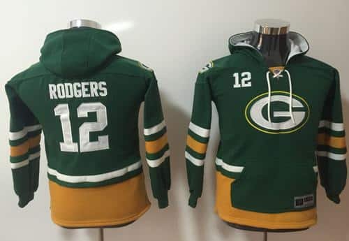 Nike Green Bay Packers #12 Aaron Rodgers Green Youth Name & Number Pullover NFL Hoodie inbean