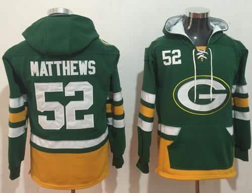 Nike Green Bay Packers #52 Clay Matthews Green Gold Name & Number Pullover NFL Hoodie inbean