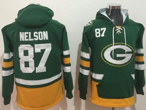 Nike Green Bay Packers #87 Jordy Nelson Green Gold Name & Number Pullover NFL Hoodie inbean