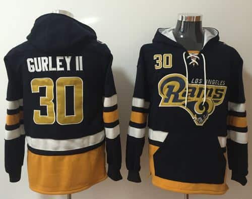 Nike Los Angeles Rams #30 Todd Gurley II Navy Blue Gold Name & Number Pullover NFL Hoodie inbean