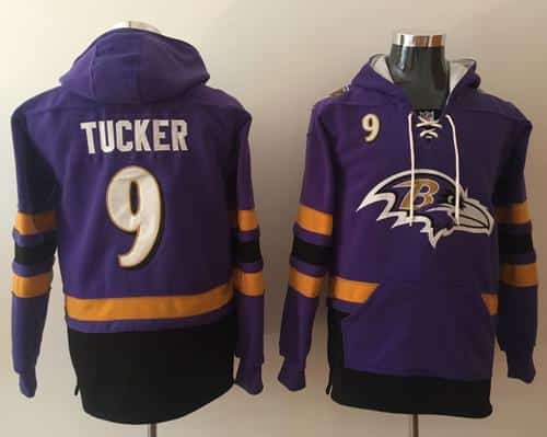 Nike Baltimore Ravens #9 Justin Tucker Purple Black Name & Number Pullover NFL Hoodie inbean