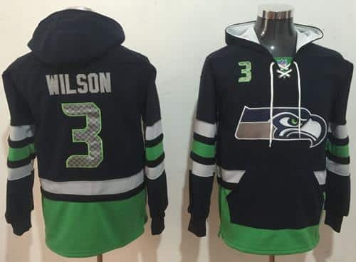 Nike Seattle Seahawks #3 Russell Wilson Navy Blue Green Name & Number Pullover NFL Hoodie inbean