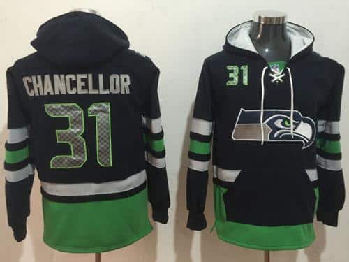 Nike Seattle Seahawks #31 Kam Chancellor Navy Blue Green Name & Number Pullover NFL Hoodie inbean