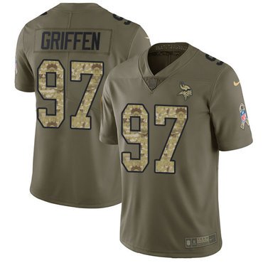 Youth Nike Minnesota Vikings #97 Everson Griffen Olive Camo Stitched NFL Limited 2017 Salute to Service Jersey inbean