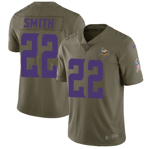 Youth Nike Minnesota Vikings #22 Harrison Smith Olive Stitched NFL Limited 2017 Salute to Service Jersey inbean