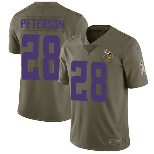 Youth Nike Minnesota Vikings #28 Adrian Peterson Olive Stitched NFL Limited 2017 Salute to Service Jersey inbean