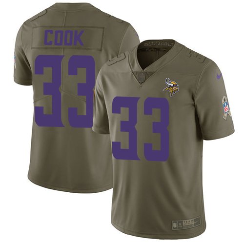 Youth Nike Minnesota Vikings #33 Dalvin Cook Olive Stitched NFL Limited 2017 Salute to Service Jersey inbean