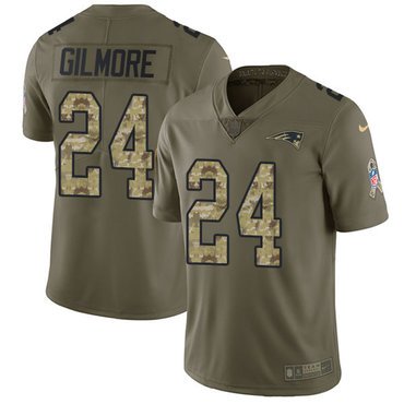 Youth Nike New England Patriots #24 Stephon Gilmore Olive Camo Youth Stitched NFL Limited 2017 Salute to Service Jersey inbean