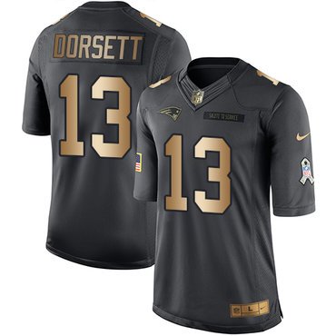 Youth Nike New England Patriots #13 Phillip Dorsett Black Stitched NFL Limited Gold Salute to Service Jersey inbean