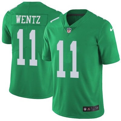 Youth Nike Philadelphia Eagles #11 Carson Wentz Green Stitched NFL Limited Rush Jersey inbean