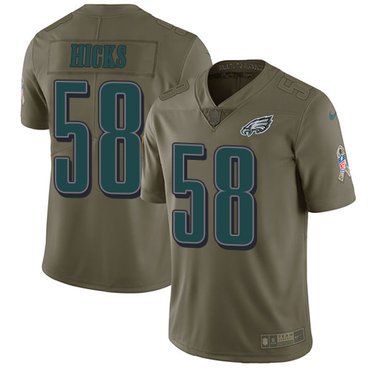 Youth Nike Philadelphia Eagles #58 Jordans Hicks Olive Stitched NFL Limited 2017 Salute to Service Jersey inbean