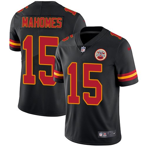 Youth Nike Chiefs #15 Patrick Mahomes Black Stitched NFL Limited Rush Jersey inbean