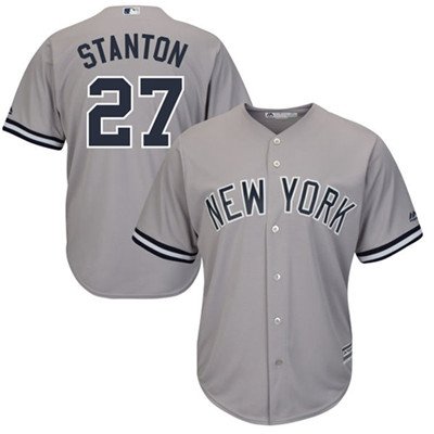 Youth New York Yankees #27 Giancarlo Stanton Grey Cool Base Stitched MLB Jersey inbean