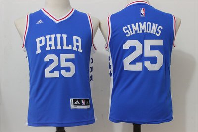 Youth Philadelphia 76ers #25 Ben Simmons NEW Blue Stitched NBA Adidas Swingman Jersey inbean