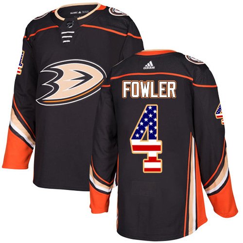 Adidas Ducks #4 Cam Fowler Black Home Authentic USA Flag Youth Stitched NHL Jersey inbean