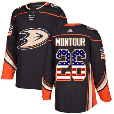 Adidas Ducks #26 Brandon Montour Black Home Authentic USA Flag Youth Stitched NHL Jersey inbean