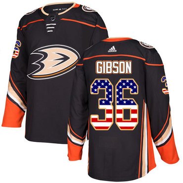 Adidas Ducks #36 John Gibson Black Home Authentic USA Flag Youth Stitched NHL Jersey inbean