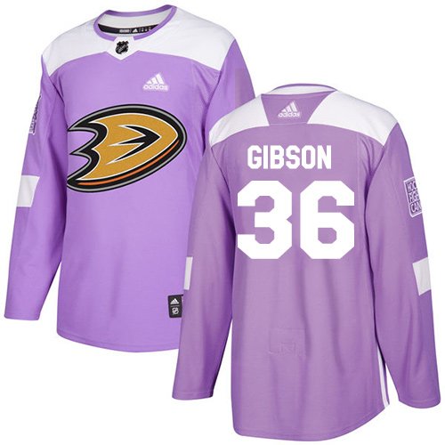 Adidas Ducks #36 John Gibson Purple Authentic Fights Cancer Youth Stitched NHL Jersey inbean