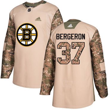 Adidas Bruins #37 Patrice Bergeron Camo Authentic 2017 Veterans Day Youth Stitched NHL Jersey inbean