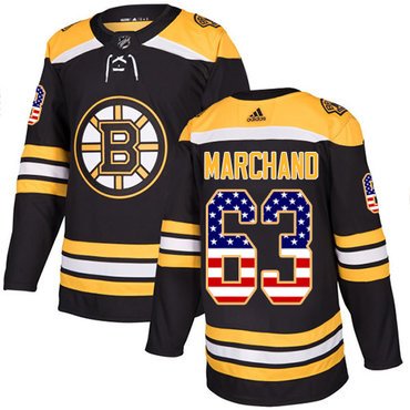 Adidas Bruins #63 Brad Marchand Black Home Authentic USA Flag Youth Stitched NHL Jersey inbean