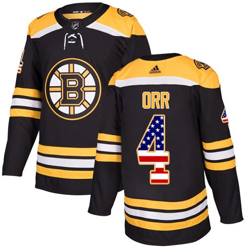 Adidas Bruins #4 Bobby Orr Black Home Authentic USA Flag Youth Stitched NHL Jersey inbean