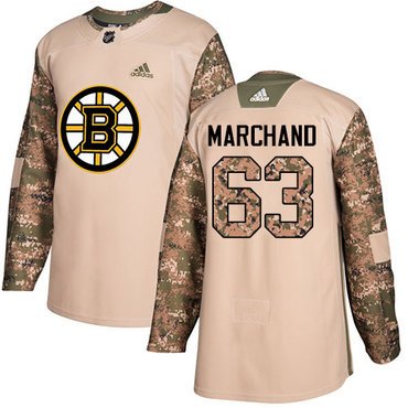 Adidas Bruins #63 Brad Marchand Camo Authentic 2017 Veterans Day Youth Stitched NHL Jersey inbean