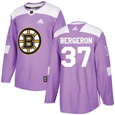 Adidas Bruins #37 Patrice Bergeron Purple Authentic Fights Cancer Youth Stitched NHL Jersey inbean