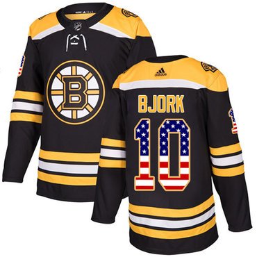 Adidas Bruins #10 Anders Bjork Black Home Authentic USA Flag Youth Stitched NHL Jersey inbean