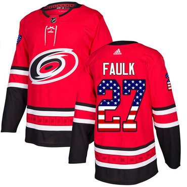 Adidas Hurricanes #27 Justin Faulk Red Home Authentic USA Flag Stitched Youth NHL Jersey inbean