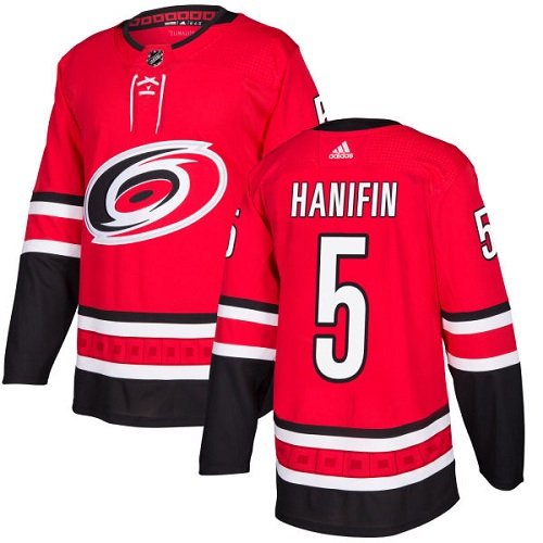 Adidas Hurricanes #5 Noah Hanifin Red Home Authentic Stitched Youth NHL Jersey inbean