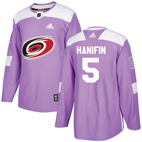 Adidas Hurricanes #5 Noah Hanifin Purple Authentic Fights Cancer Stitched Youth NHL Jersey inbean