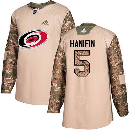 Adidas Hurricanes #5 Noah Hanifin Camo Authentic 2017 Veterans Day Stitched Youth NHL Jersey inbean