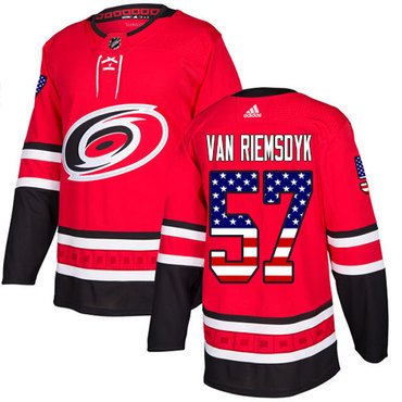 Adidas Hurricanes #57 Trevor Van Riemsdyk Red Home Authentic USA Flag Stitched Youth NHL Jersey inbean