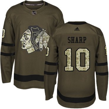 Adidas Blackhawks #10 Patrick Sharp Green Salute to Service Stitched Youth NHL Jersey inbean