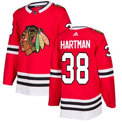 Adidas Blackhawks #38 Ryan Hartman Red Home Authentic Stitched Youth NHL Jersey inbean