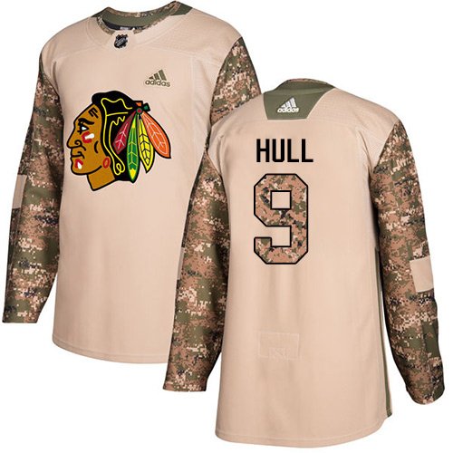 Adidas Blackhawks #9 Bobby Hull Camo Authentic 2017 Veterans Day Stitched Youth NHL Jersey inbean