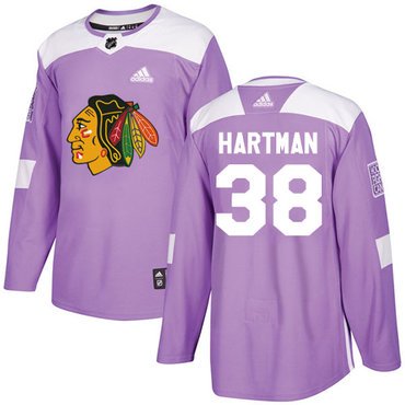 Adidas Blackhawks #38 Ryan Hartman Purple Authentic Fights Cancer Stitched Youth NHL Jersey inbean