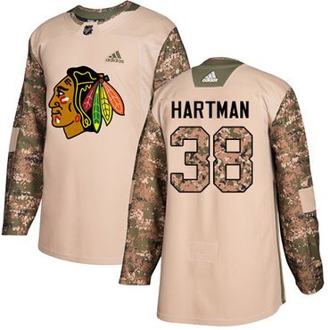 Adidas Blackhawks #38 Ryan Hartman Camo Authentic 2017 Veterans Day Stitched Youth NHL Jersey inbean