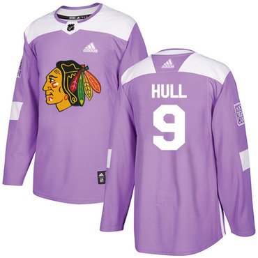 Adidas Blackhawks #9 Bobby Hull Purple Authentic Fights Cancer Stitched Youth NHL Jersey inbean