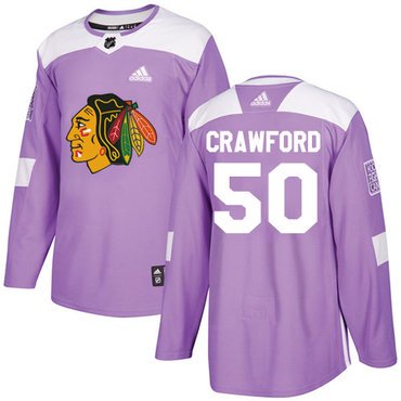 Adidas Blackhawks #50 Corey Crawford Purple Authentic Fights Cancer Stitched Youth NHL Jersey inbean