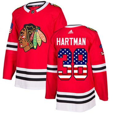 Adidas Blackhawks #38 Ryan Hartman Red Home Authentic USA Flag Stitched Youth NHL Jersey inbean