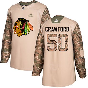 Adidas Blackhawks #50 Corey Crawford Camo Authentic 2017 Veterans Day Stitched Youth NHL Jersey inbean