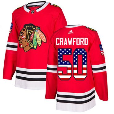 Adidas Blackhawks #50 Corey Crawford Red Home Authentic USA Flag Stitched Youth NHL Jersey inbean