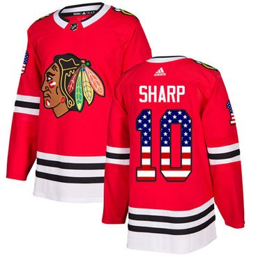 Adidas Blackhawks #10 Patrick Sharp Red Home Authentic USA Flag Stitched Youth NHL Jersey inbean